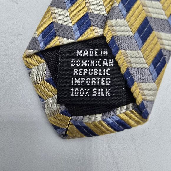 Necktie Mens Vintage Geoffrey Beene Mens Tie Yellow White Blue Size Is 57 x 4in - Picture 7 of 7